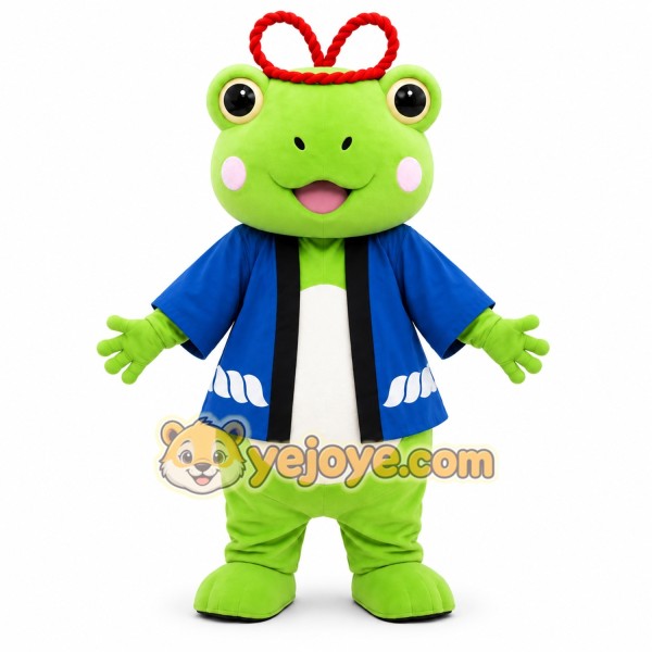 Green Frog Mascot Costume with Blue Outfit Green Frog Mascot Costume with Blue Outfit