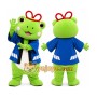 Green Frog Mascot Costume with Blue Outfit