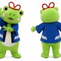 Green Frog Mascot Costume with Blue Outfit