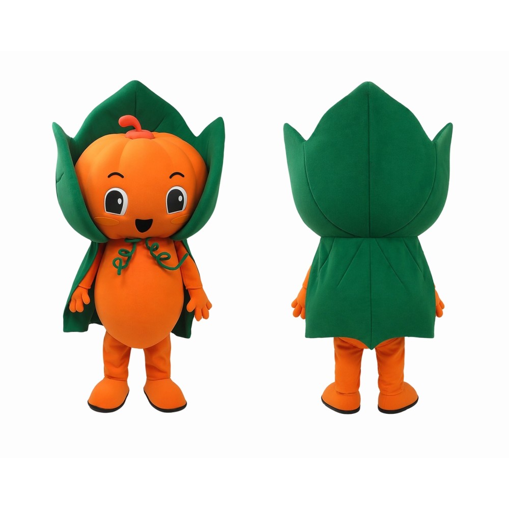Orange Pumpkin Mascot Costume with Green Cape