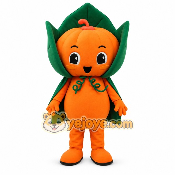 Orange Pumpkin Mascot Costume with Green Cape Orange Pumpkin Mascot Costume with Green Cape