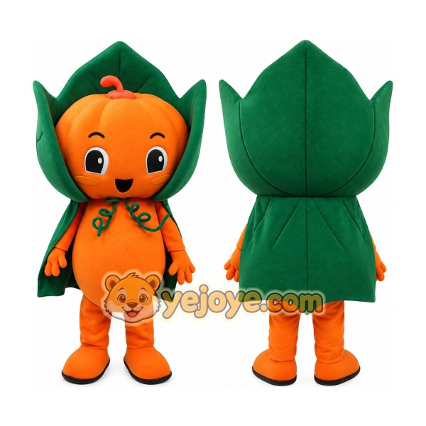 Orange Pumpkin Mascot Costume with Green Cape