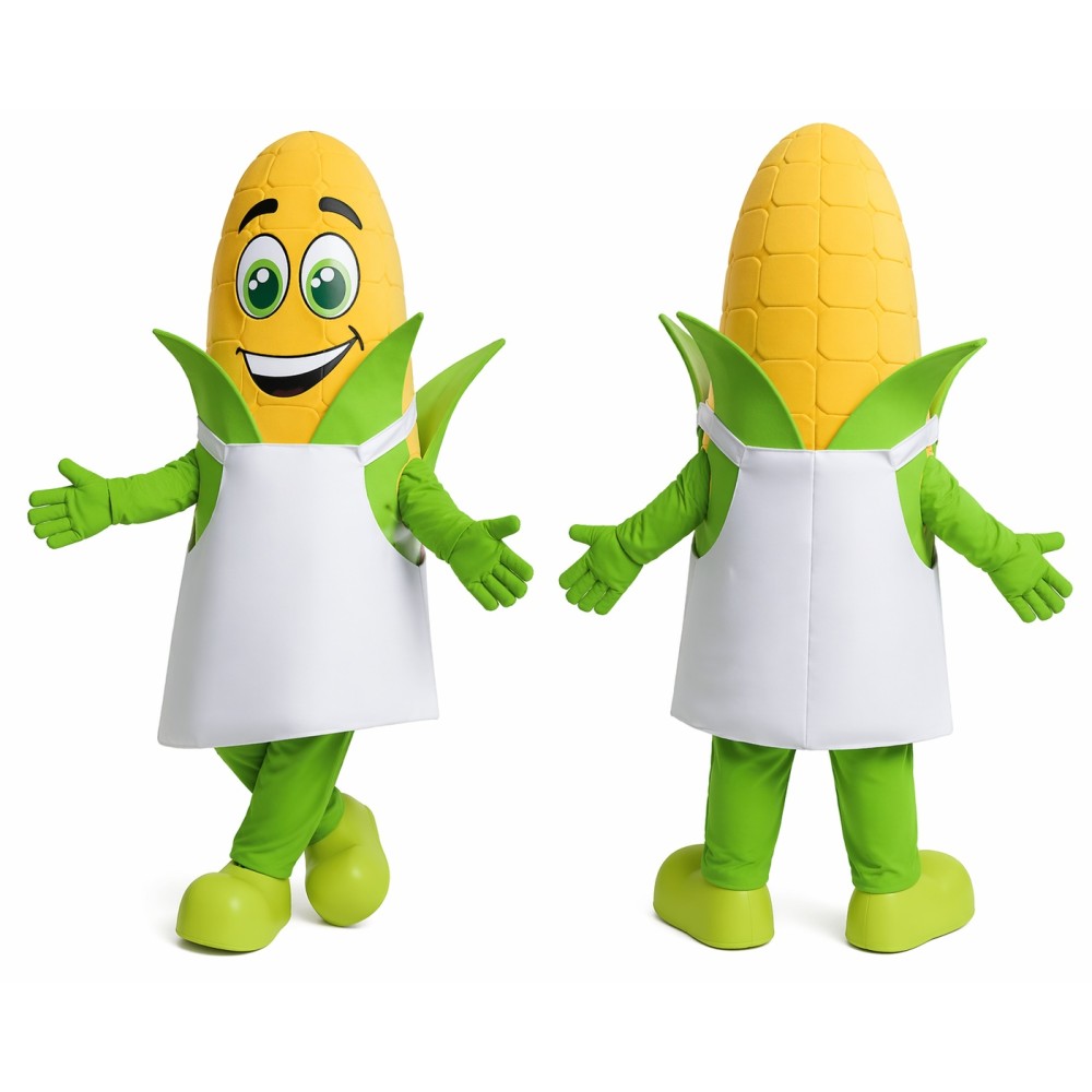 Yellow Corn Mascot Costume with Green Accents