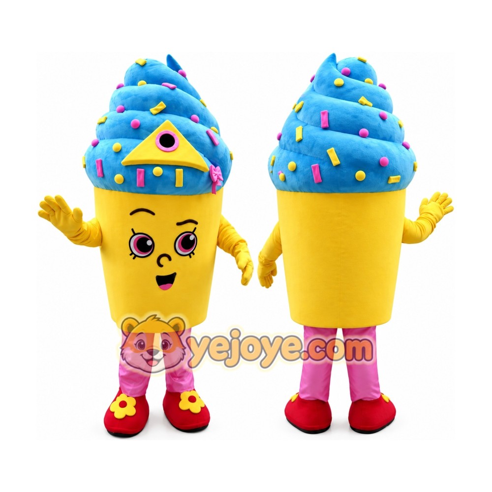 Yellow Cupcake Mascot Costume with Blue Hat