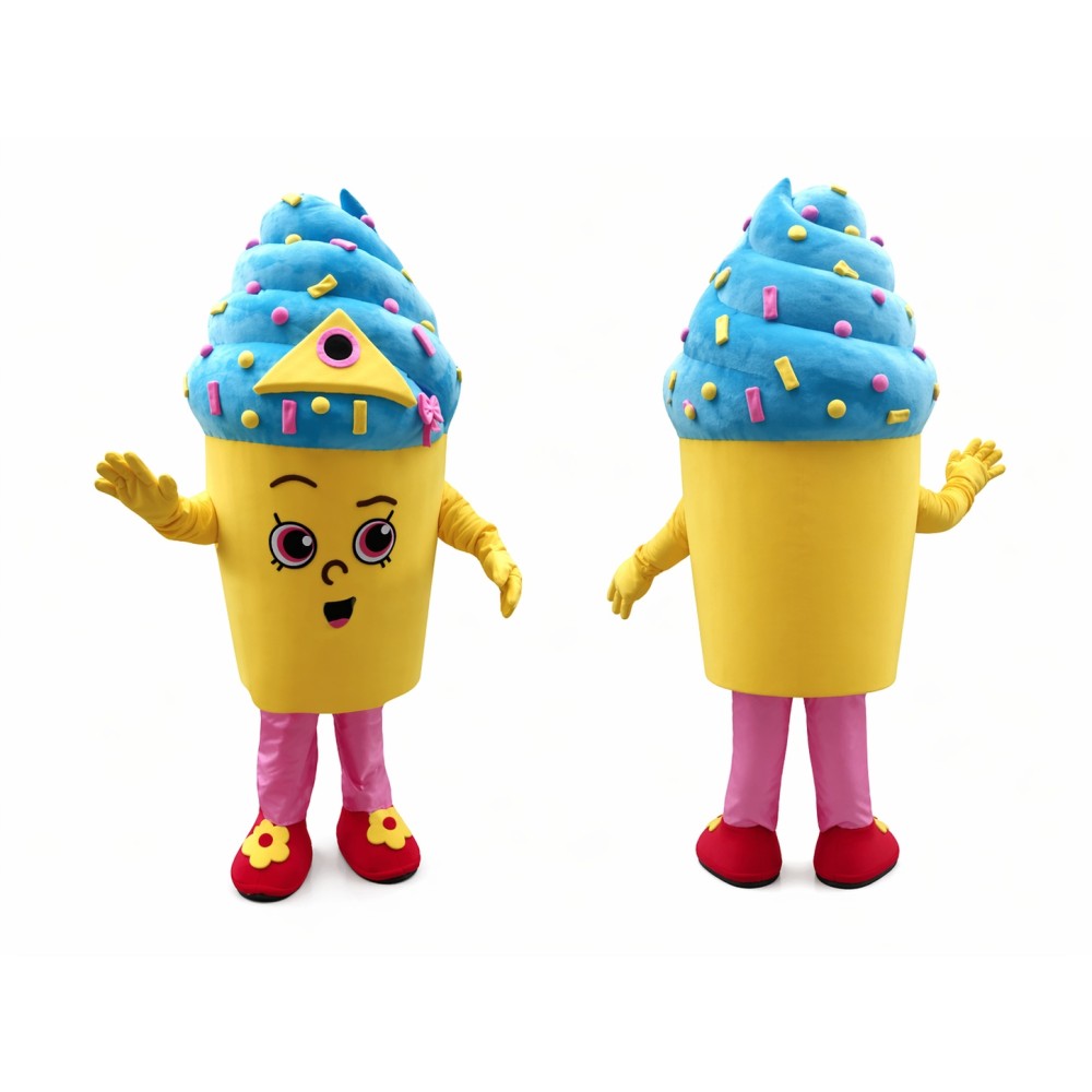 Yellow Cupcake Mascot Costume with Blue Hat
