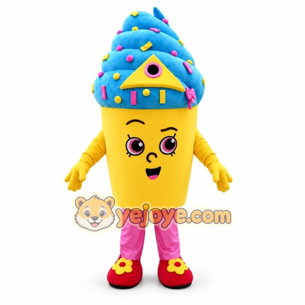Yellow Cupcake Mascot Costume with Blue Hat Yellow Cupcake Mascot Costume with Blue Hat