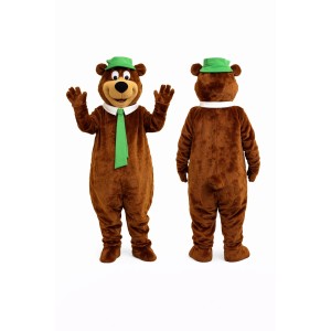 Brown Bear Mascot Costume with Green Hat and Tie