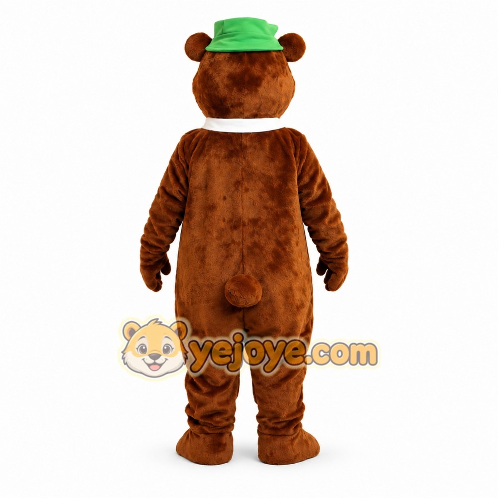 Brown Bear Mascot Costume with Green Hat and Tie Brown Bear Mascot Costume with Green Hat and Tie