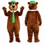 Brown Bear Mascot Costume with Green Hat and Tie
