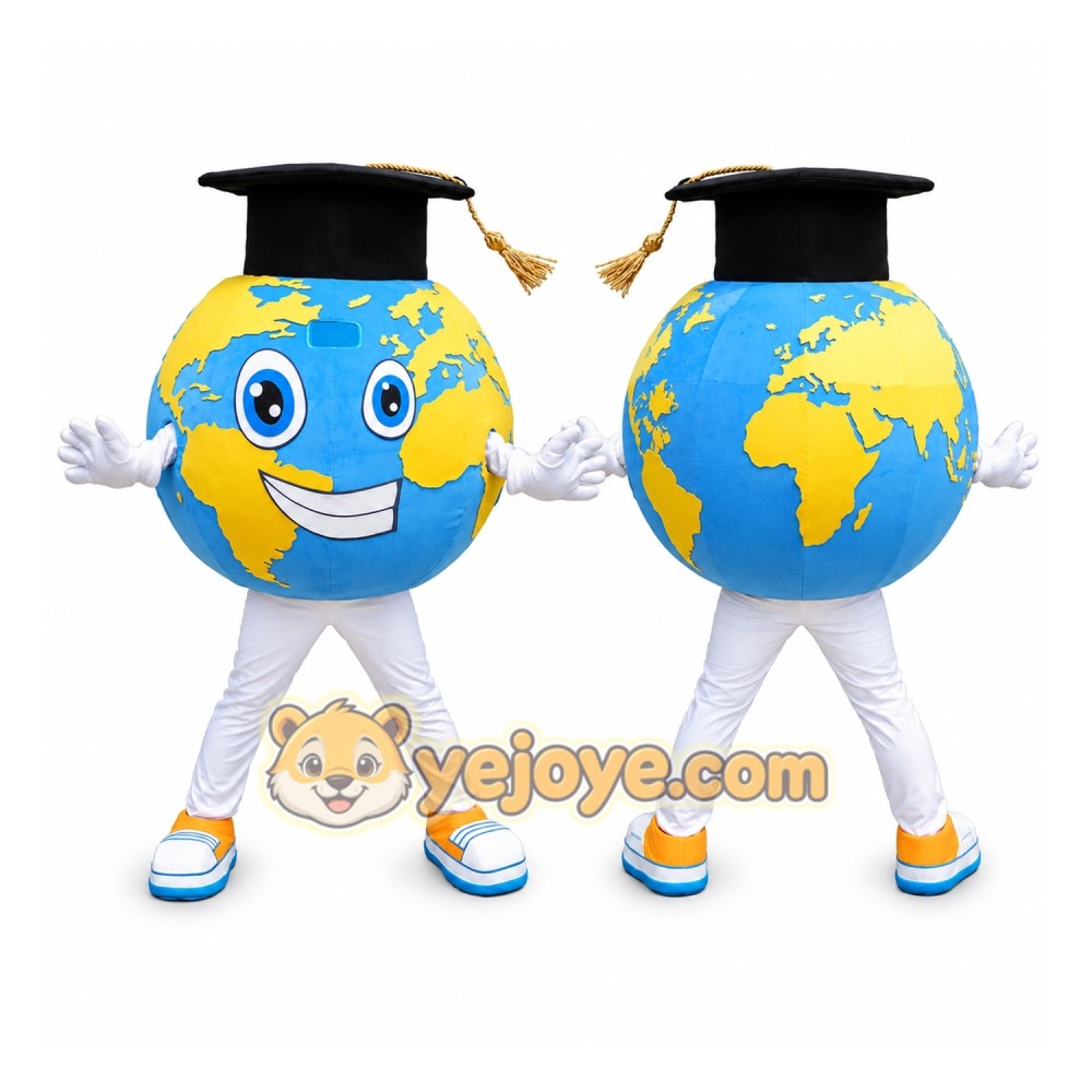 Blue Globe Graduation Mascot Costume Blue Globe Graduation Mascot Costume