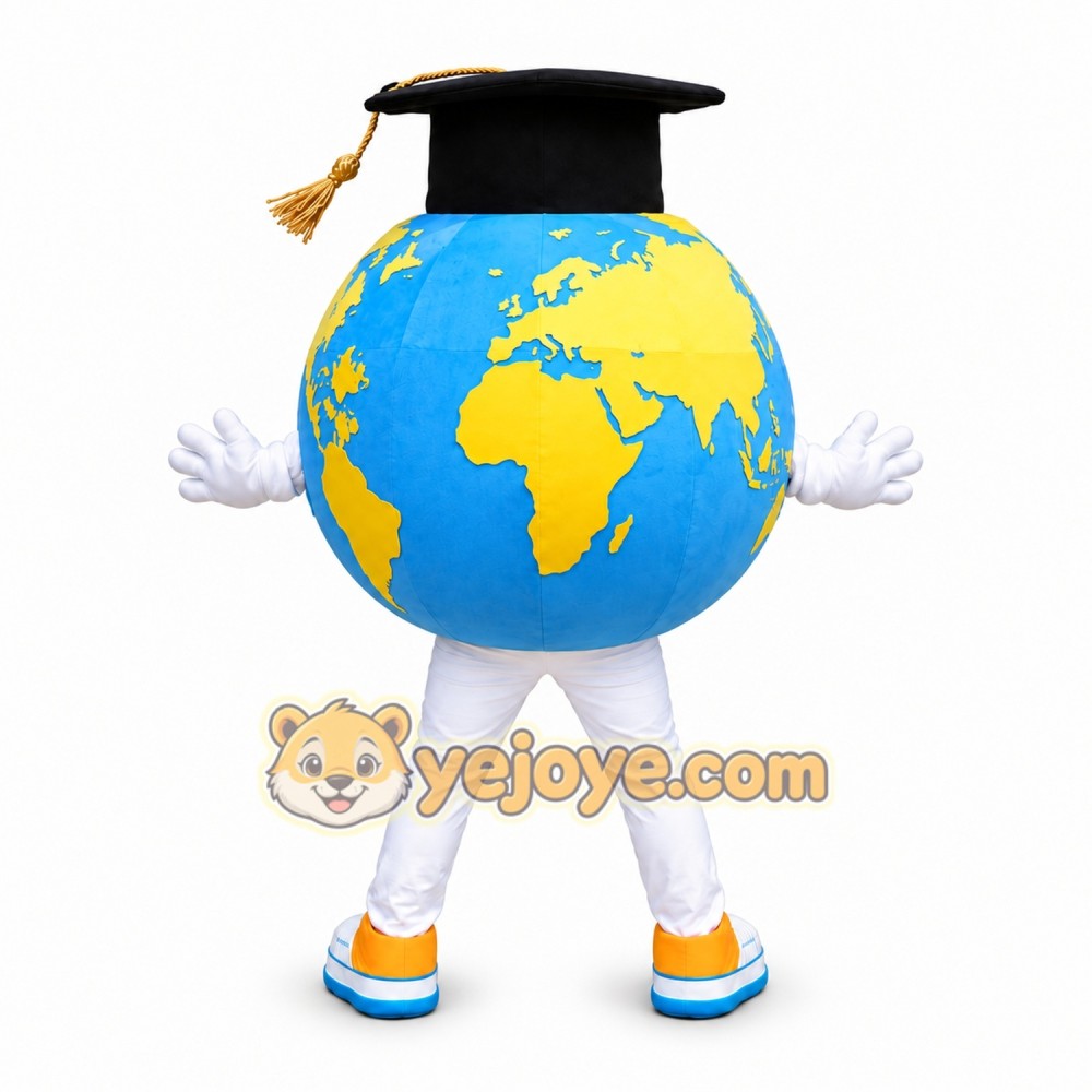 Blue Globe Graduation Mascot Costume Blue Globe Graduation Mascot Costume