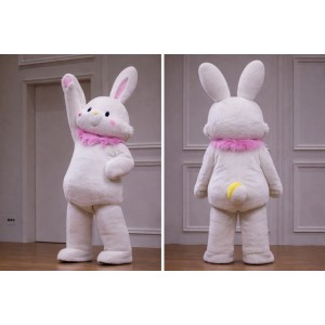 White Bunny Mascot Costume with Pink Accents