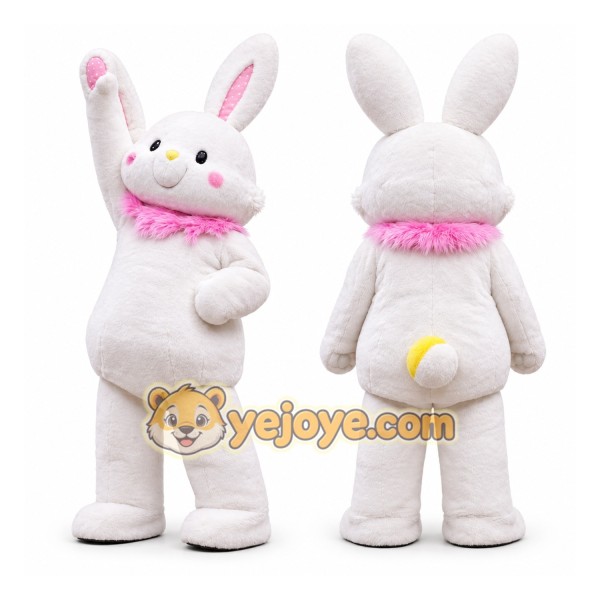 White Bunny Mascot Costume with Pink Accents