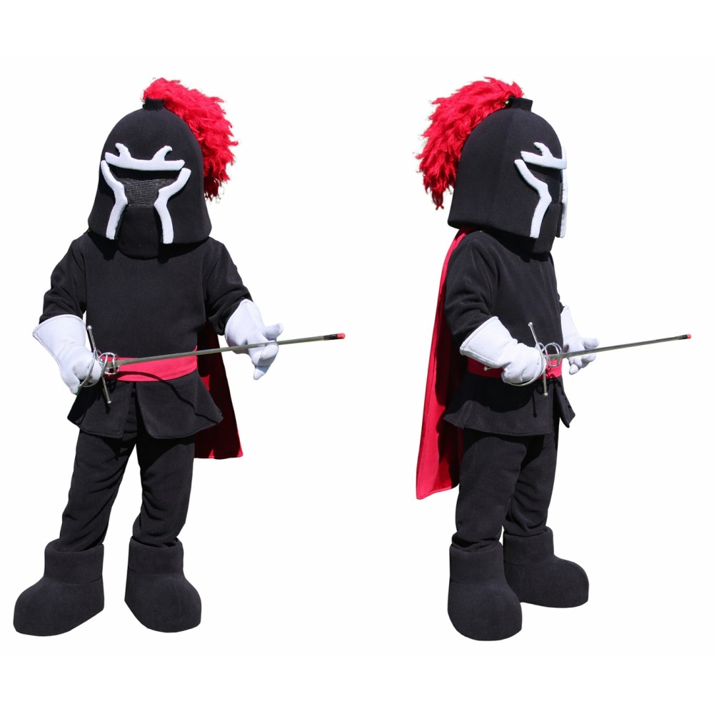Black Knight Mascot Costume with Red Cape