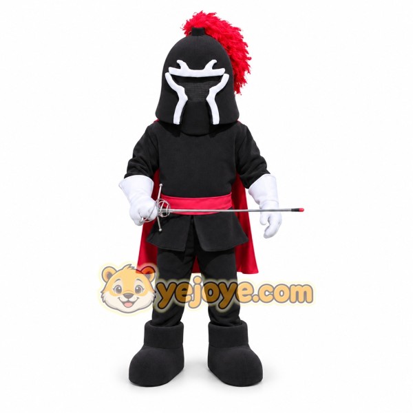 Black Knight Mascot Costume with Red Cape