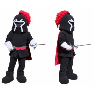 Black Knight Mascot Costume with Red Cape