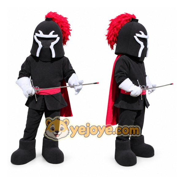 Black Knight Mascot Costume with Red Cape