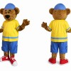 Yellow Bear Mascot Costume with Blue Shorts and Cap