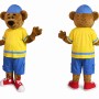 Yellow Bear Mascot Costume with Blue Shorts and Cap