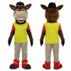 Brown Horse Mascot Costume with Yellow Shirt