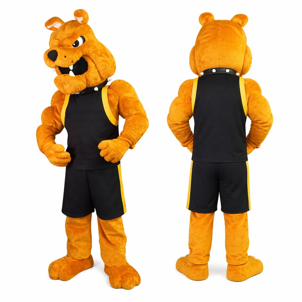 Orange Dog Mascot Costume with Black Athletic Outfit