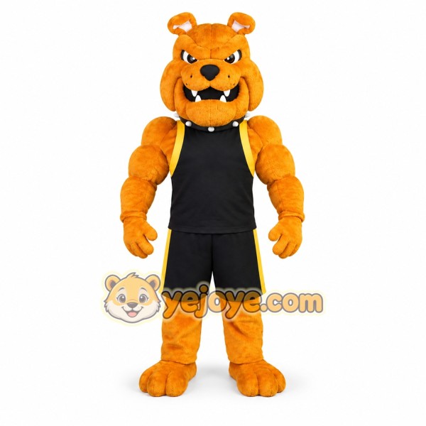 Orange Dog Mascot Costume with Black Athletic Outfit Orange Dog Mascot Costume with Black Athletic Outfit