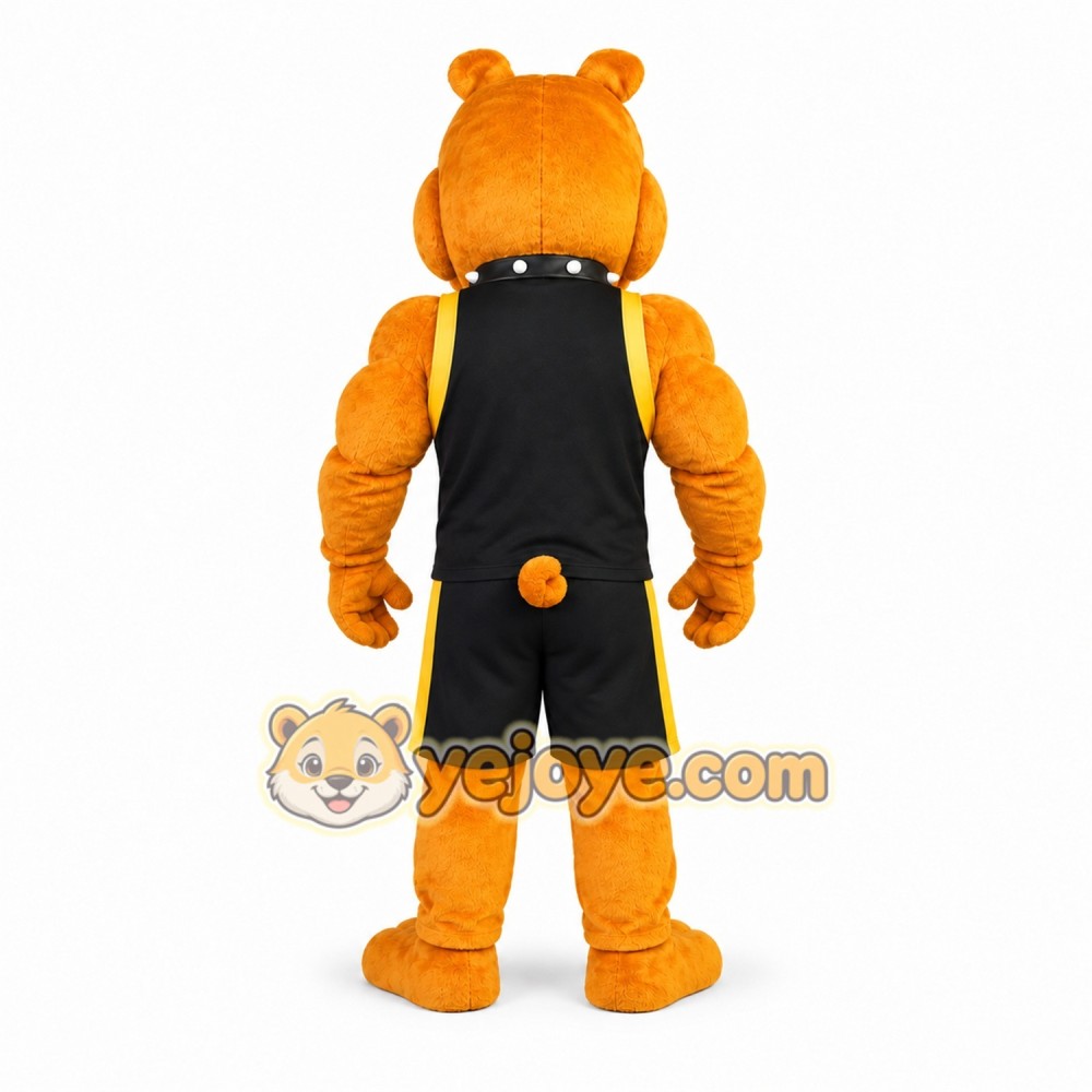 Orange Dog Mascot Costume with Black Athletic Outfit