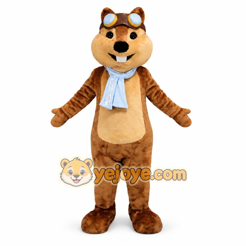 Brown Chipmunk Mascot Costume with Blue Scarf Brown Chipmunk Mascot Costume with Blue Scarf