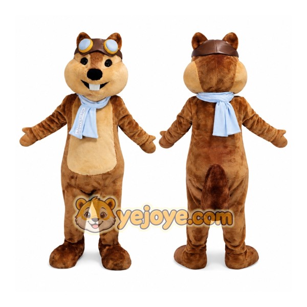 Brown Chipmunk Mascot Costume with Blue Scarf