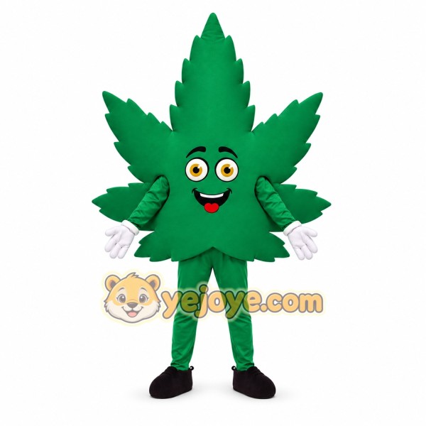 Green Leaf Mascot Costume with Smiling Face
