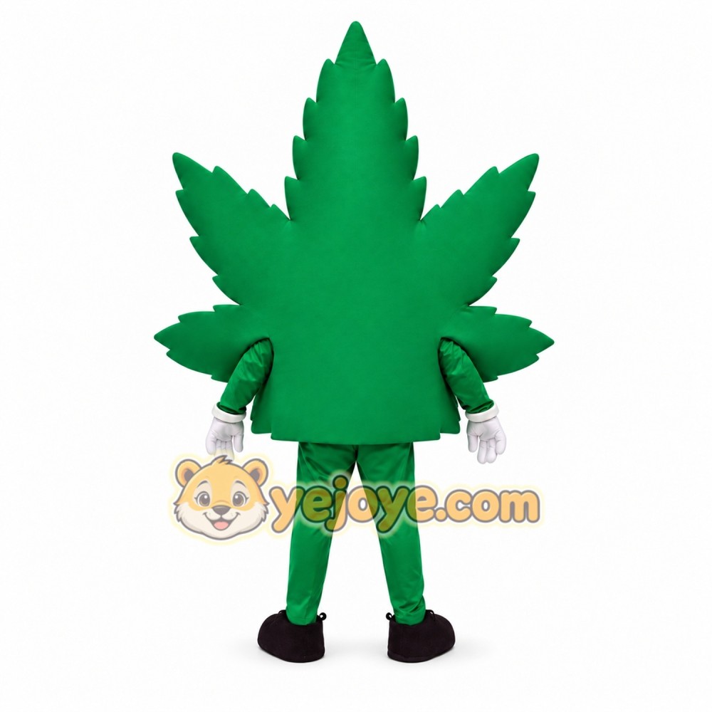 Green Leaf Mascot Costume with Smiling Face