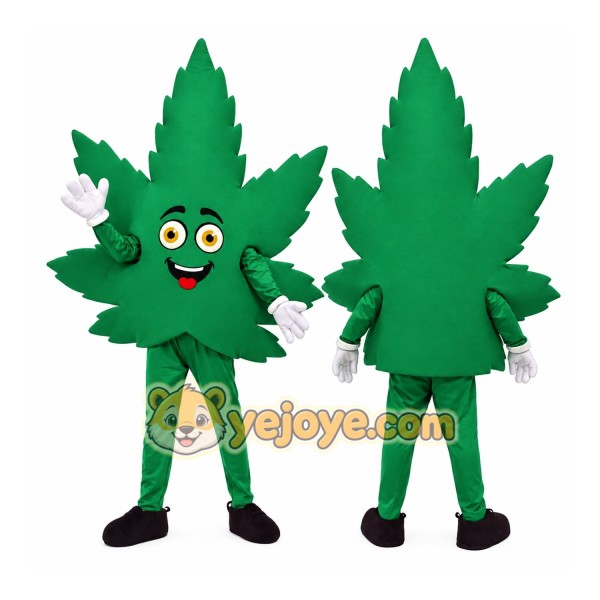 Green Leaf Mascot Costume with Smiling Face