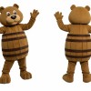 Brown Bear Mascot Costume with Barrel Design