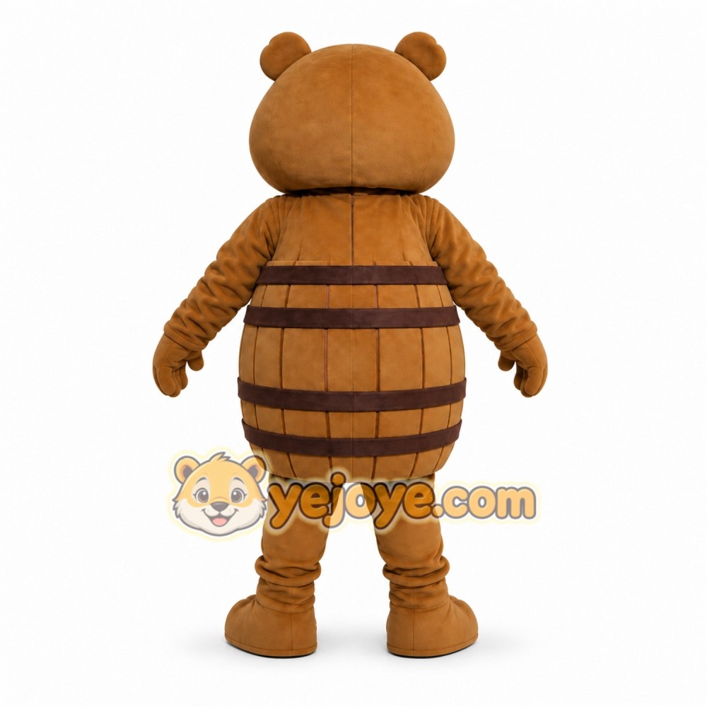 Brown Bear Mascot Costume with Barrel Design Brown Bear Mascot Costume with Barrel Design