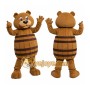 Brown Bear Mascot Costume with Barrel Design