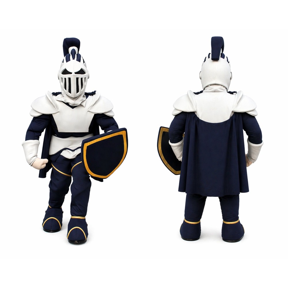 Blue Knight Mascot Costume with Shield and Cape