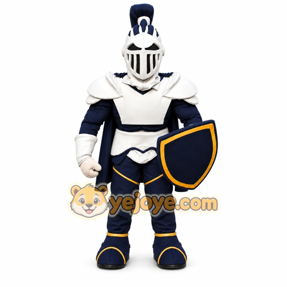 Blue Knight Mascot Costume with Shield and Cape Blue Knight Mascot Costume with Shield and Cape