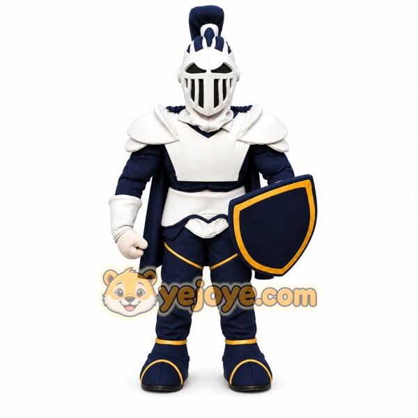 Blue Knight Mascot Costume with Shield and Cape