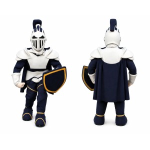 Blue Knight Mascot Costume with Shield and Cape