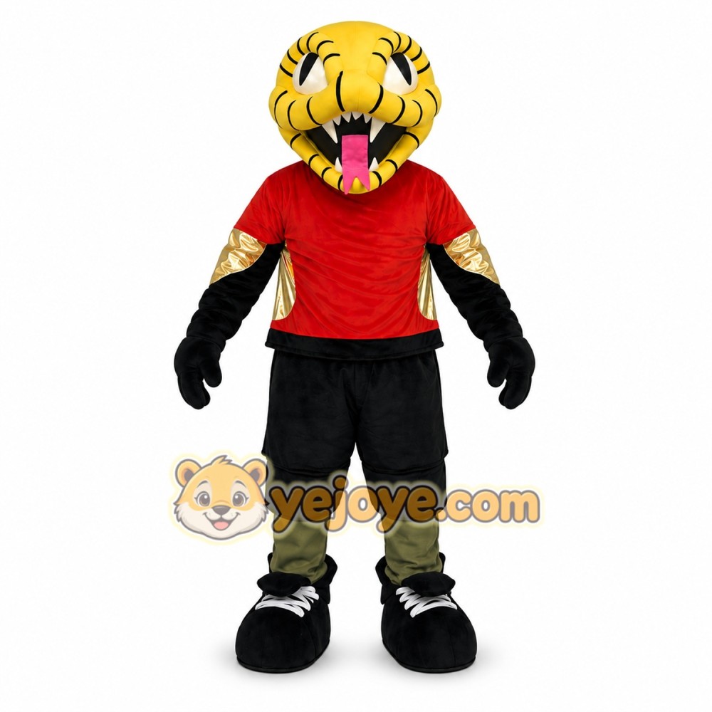 Red Snake Mascot Costume with Tail and Gold Accents Red Snake Mascot Costume with Tail and Gold Accents