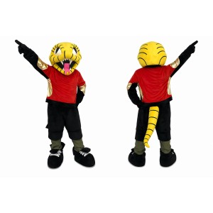 Red Snake Mascot Costume with Tail and Gold Accents