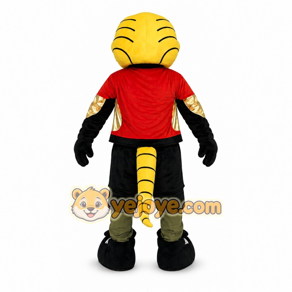 Red Snake Mascot Costume with Tail and Gold Accents Red Snake Mascot Costume with Tail and Gold Accents