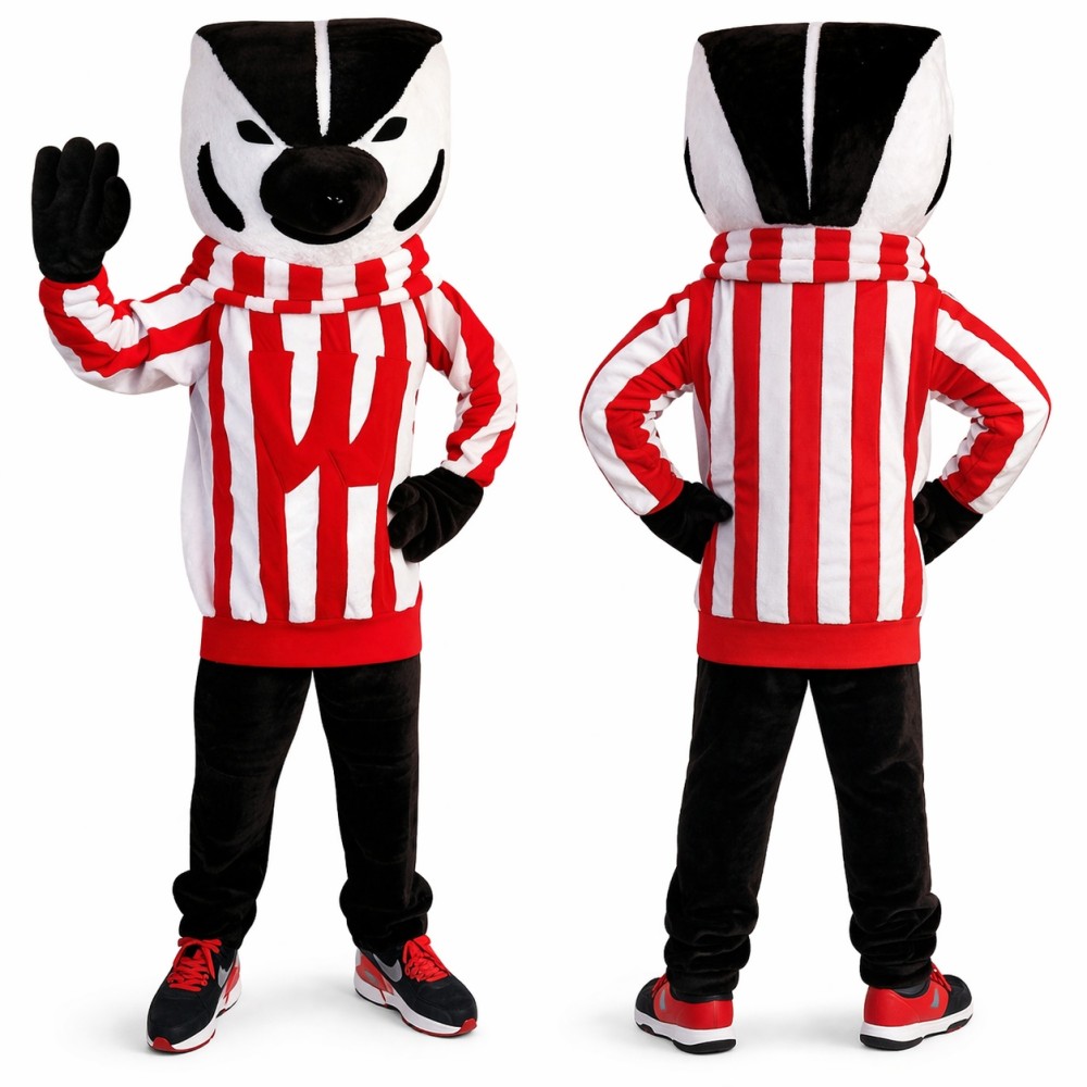 Red Badger Mascot Costume with Striped Outfit