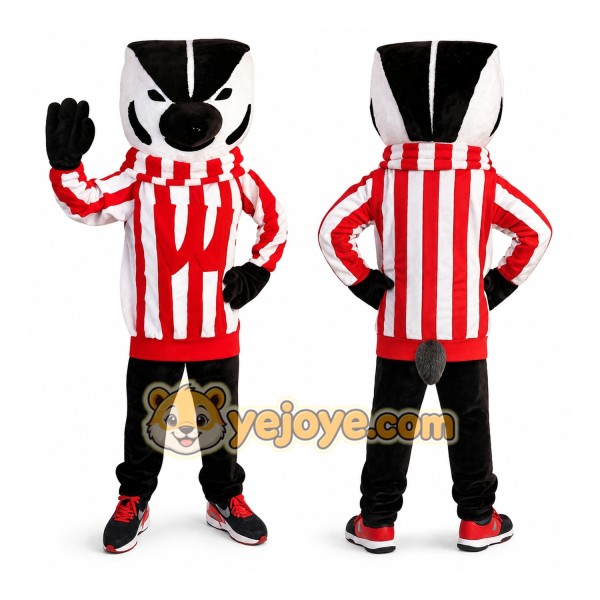 Red Badger Mascot Costume with Striped Outfit