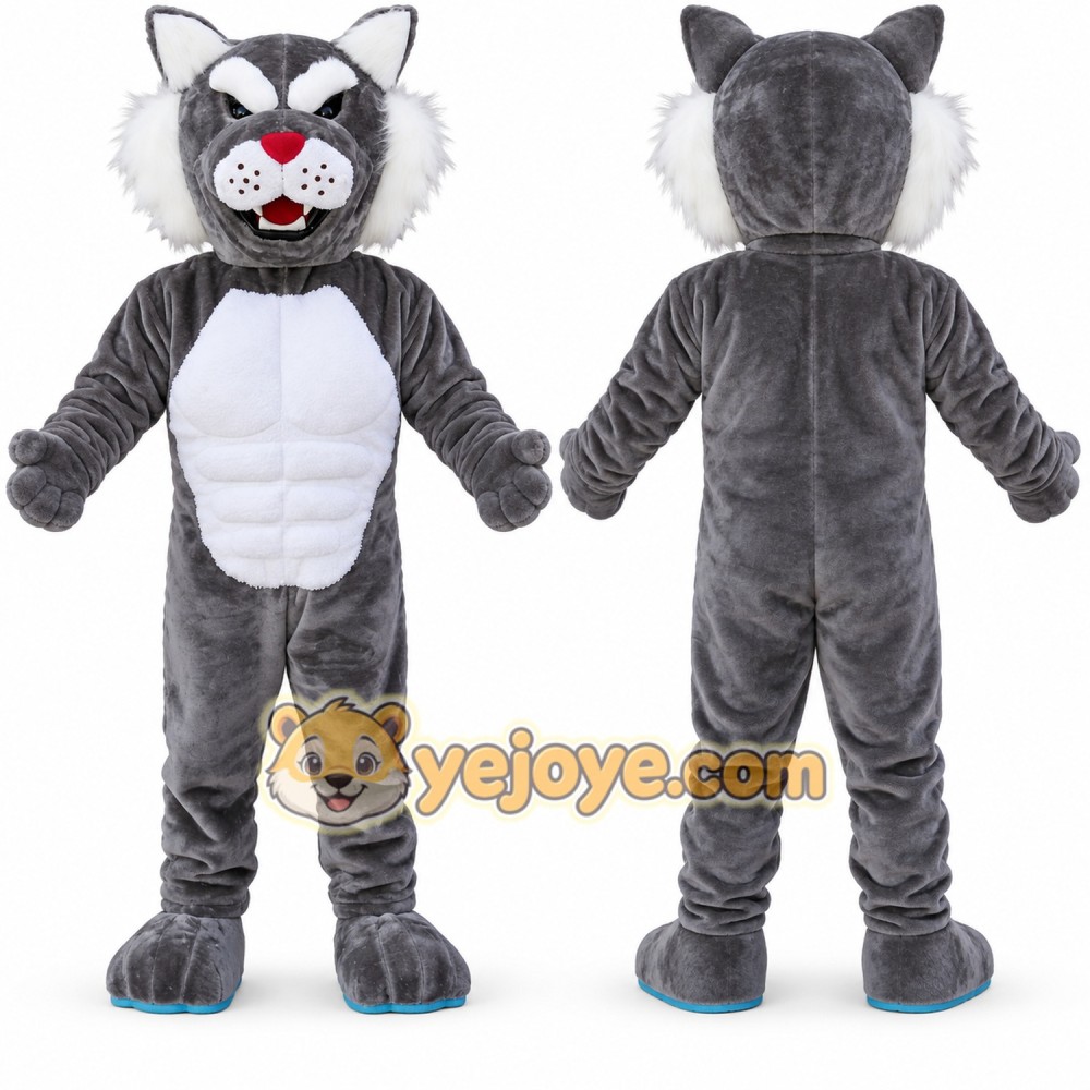 Power Grey Wildcat Mascot Costume