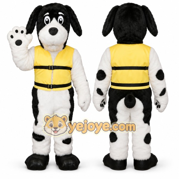 Cute White Black Dog Mascot Costume