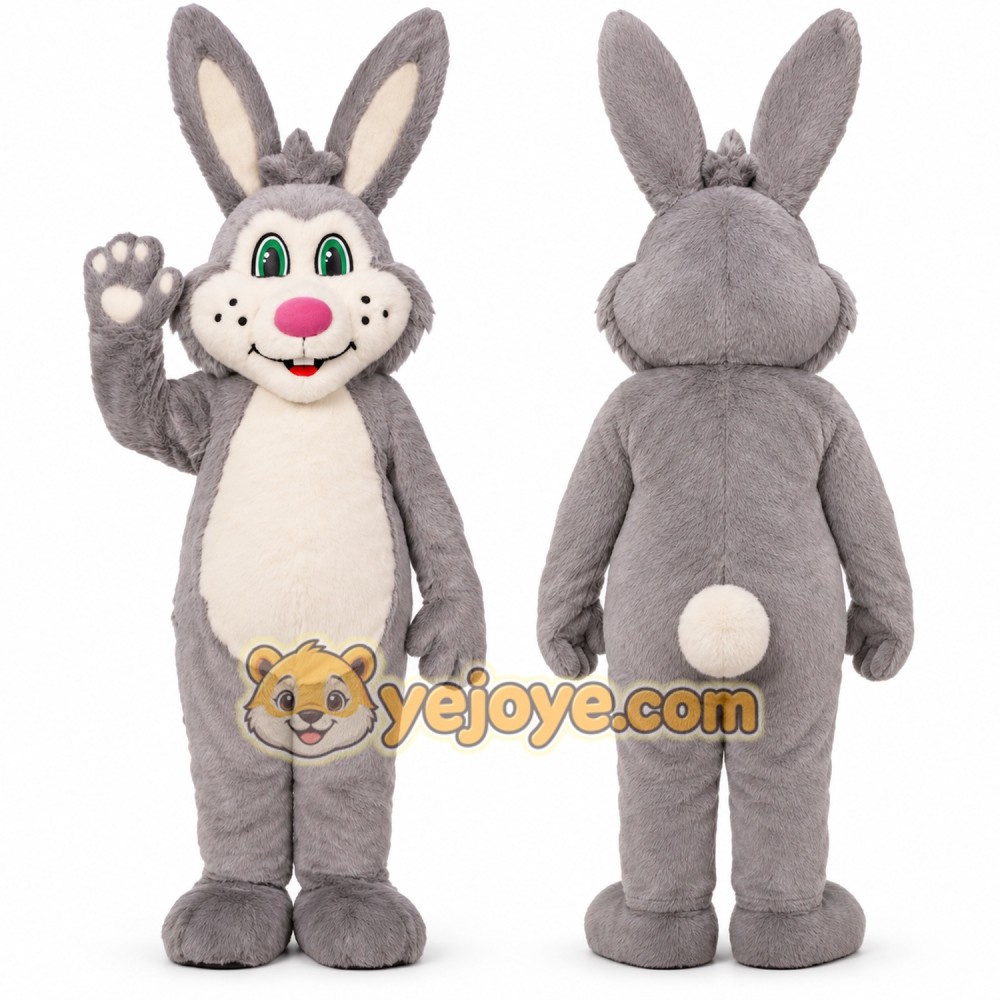 Happy Grey Rabbit Mascot Costume Happy Grey Rabbit Mascot Costume