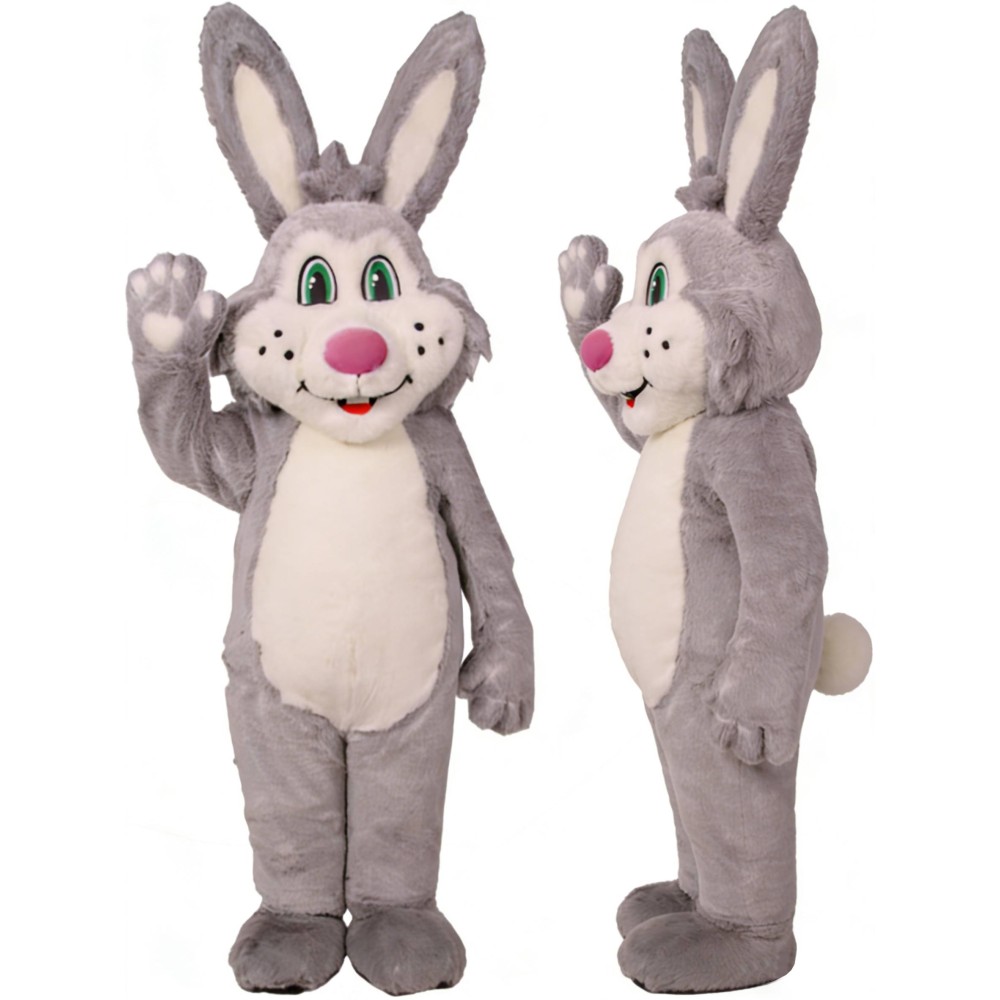 Happy Grey Rabbit Mascot Costume