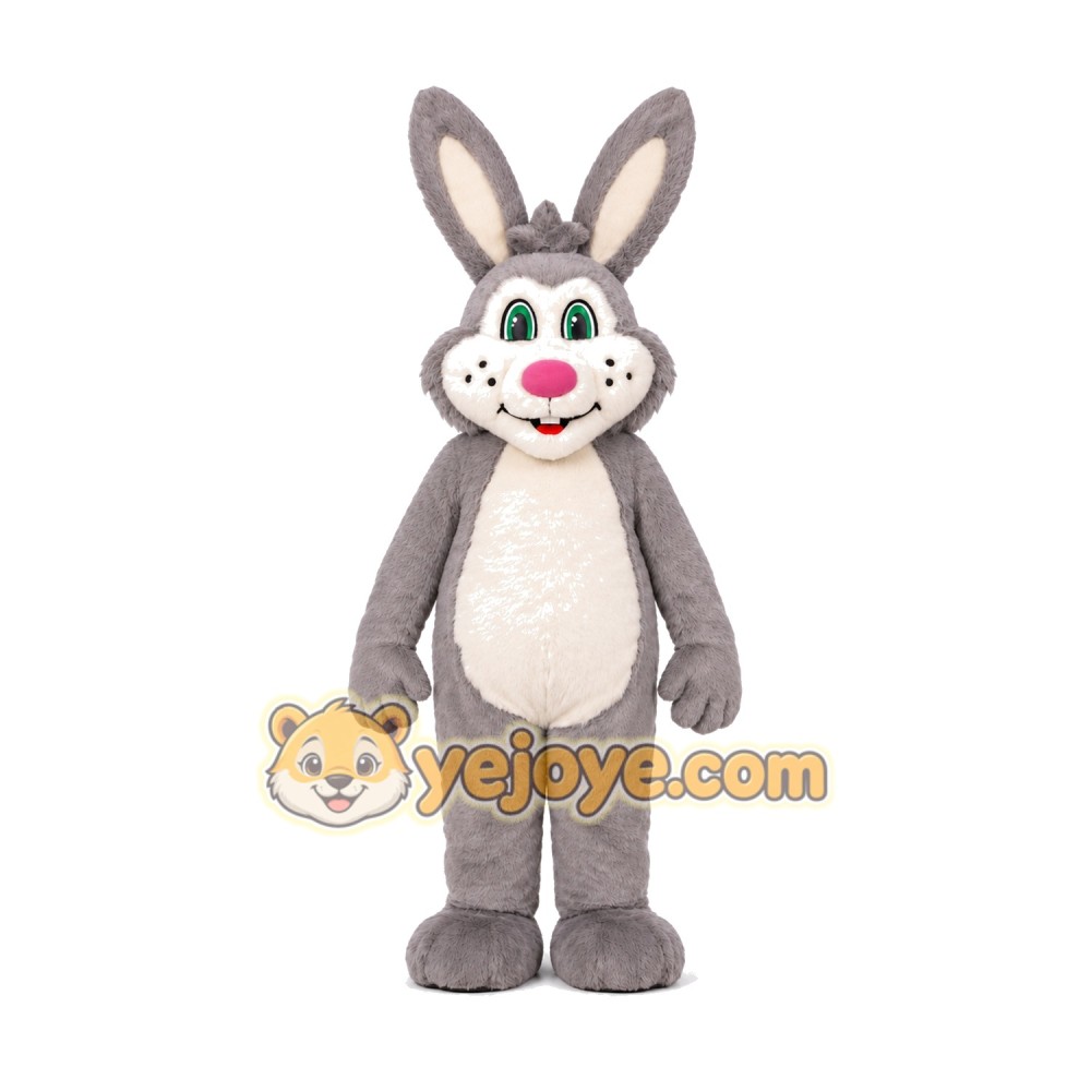 Happy Grey Rabbit Mascot Costume Happy Grey Rabbit Mascot Costume
