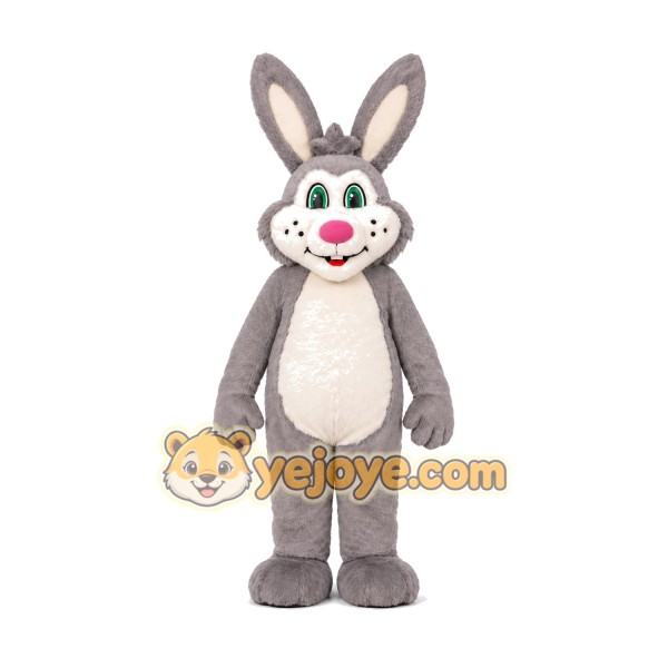 Happy Grey Rabbit Mascot Costume Happy Grey Rabbit Mascot Costume